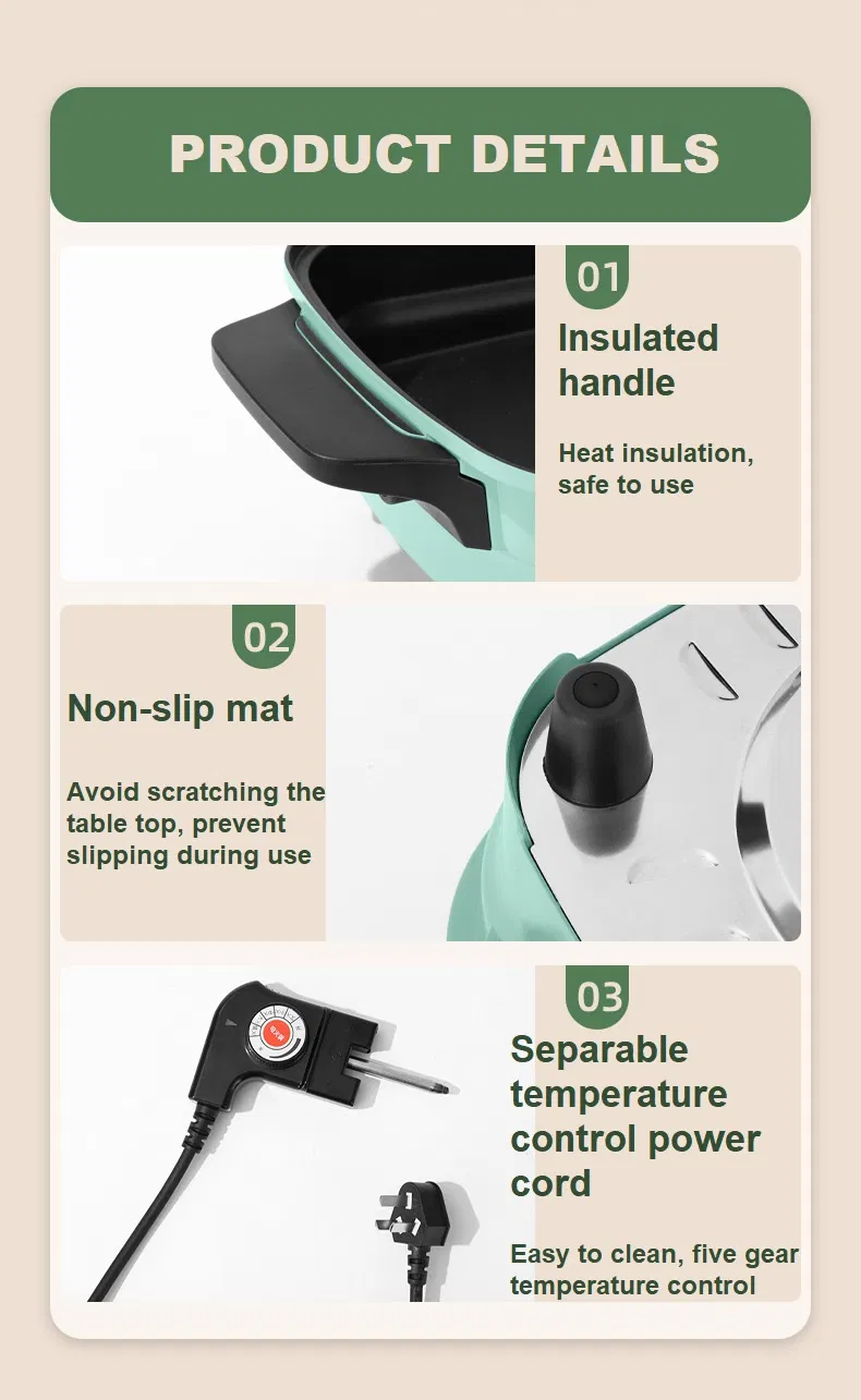 Detachable Electric Frying Pan Plug Removable Deepen Pan 1800W