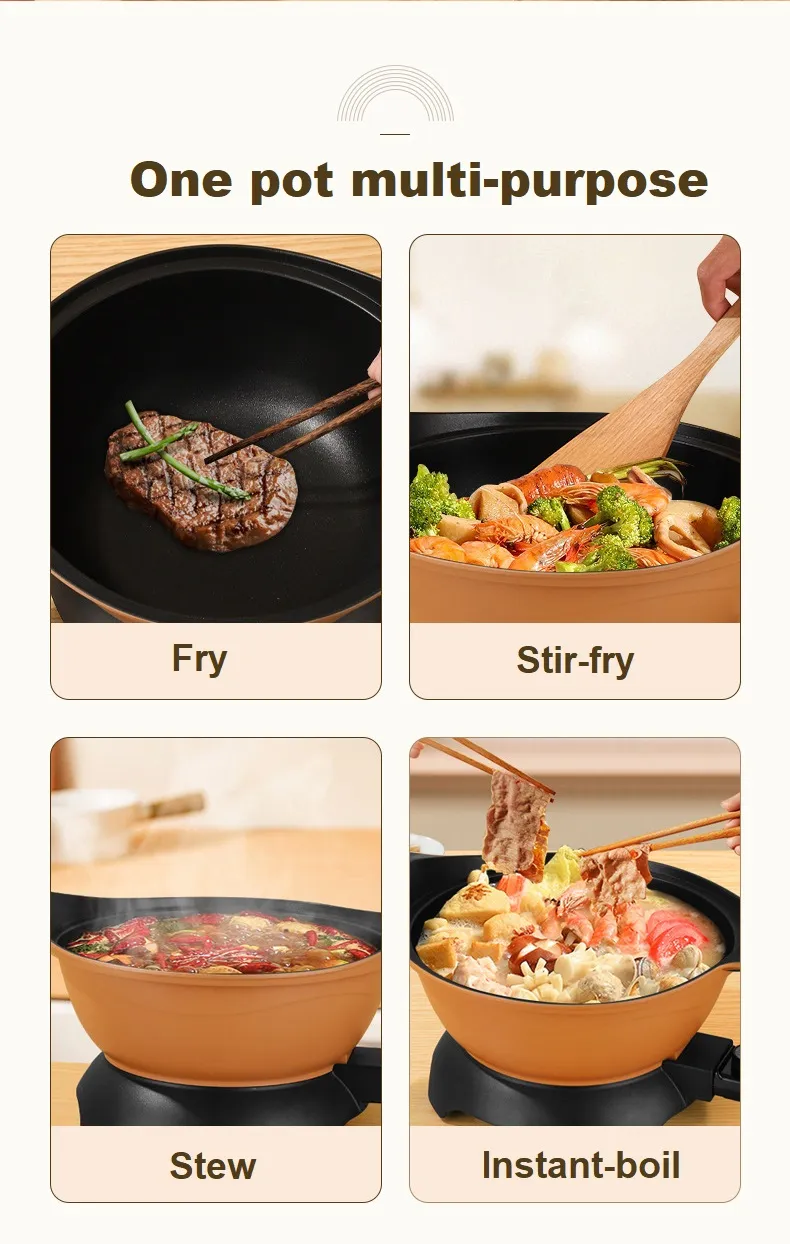 Electric Frying Pan Temperature Control with Lid Multifunctional 30cm
