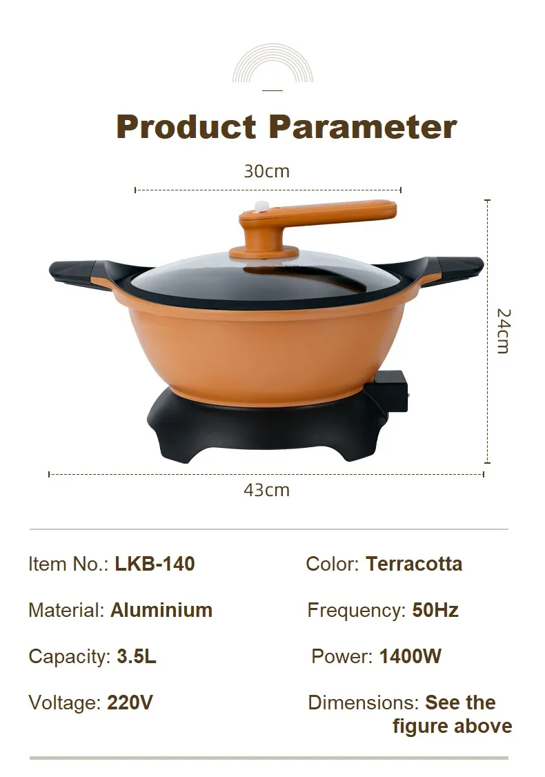 Electric Frying Pan Temperature Control with Lid Multifunctional 30cm
