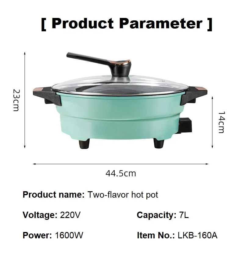 Electric Dual Sided Divider Hot Pot with Burner and Glass Lid 36cm