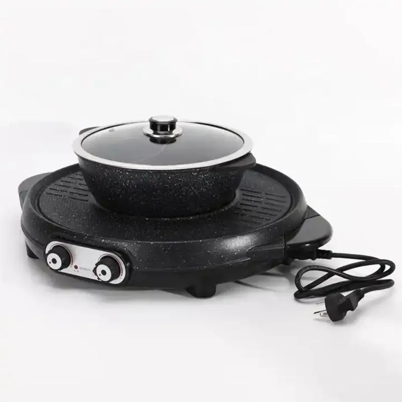 High-Quality Black Multi-Function Cooking Indoor Hot Pot and Electric Grill Plate