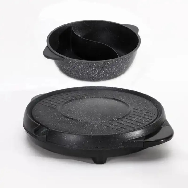 High-Quality Black Multi-Function Cooking Indoor Hot Pot and Electric Grill Plate