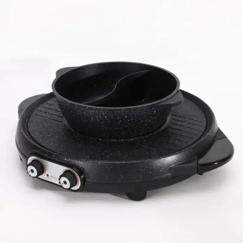 High-Quality Black Multi-Function Cooking Indoor Hot Pot and Electric Grill Plate