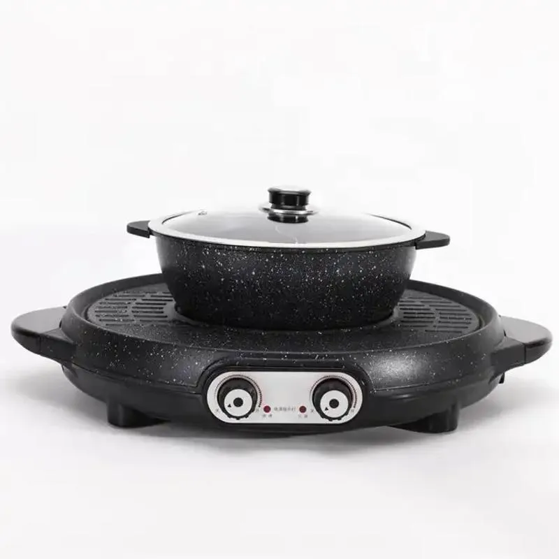 High-Quality Black Multi-Function Cooking Indoor Hot Pot and Electric Grill Plate