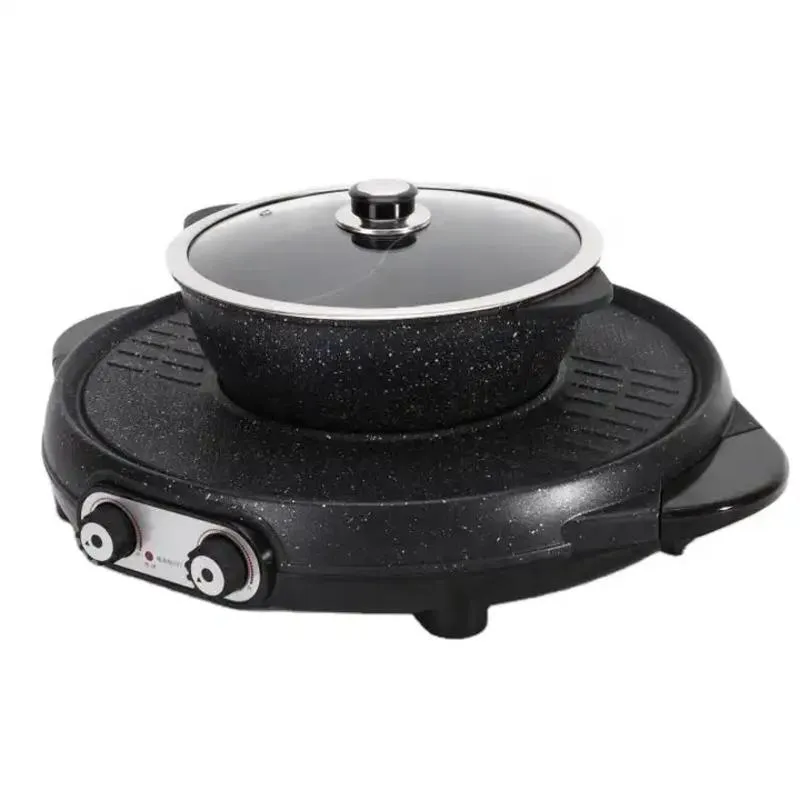 High-Quality Black Multi-Function Cooking Indoor Hot Pot and Electric Grill Plate