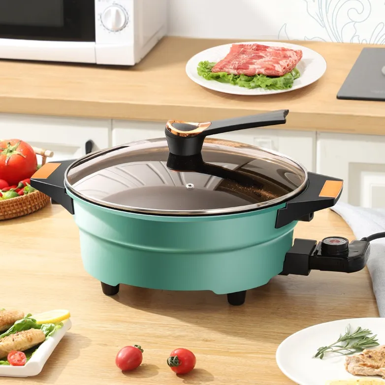 14 Inch Electric Deep Skillet Home with Tempered Glass Vented Lid