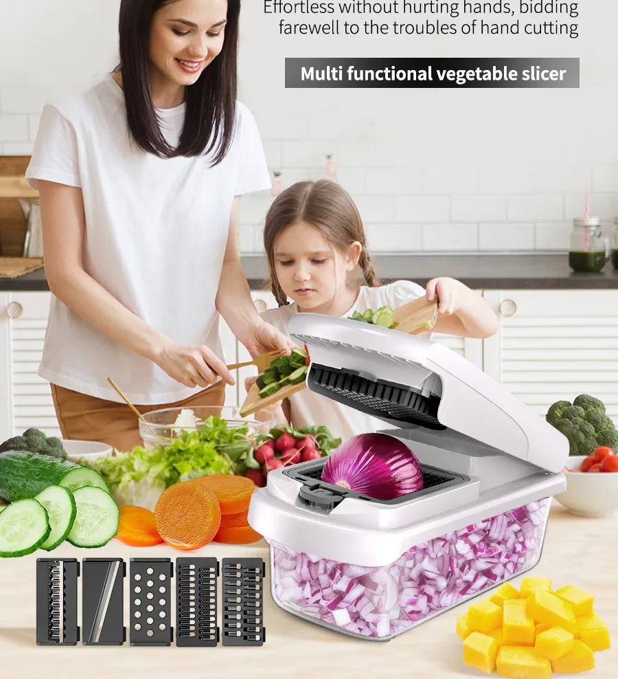 Ds-5222WH PRO-Series 15-in-1, Vegetable Chopper, Onion Mincer, Cutter, Dicer, Egg Slicer with Container, French Fry Cutter Potatoe Slicer Salad Chopper