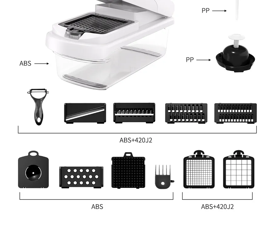 Ds-5222WH PRO-Series 15-in-1, Vegetable Chopper, Onion Mincer, Cutter, Dicer, Egg Slicer with Container, French Fry Cutter Potatoe Slicer Salad Chopper