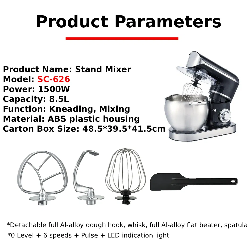 1500W Stand Mixer with 8.5L Large Capacity for Quick Mixing