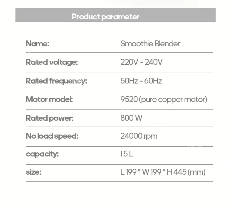 Professional Countertop Smart Kitchen Processing Ice Fruit Mixer Electric Smoothie Juicer Food Blender