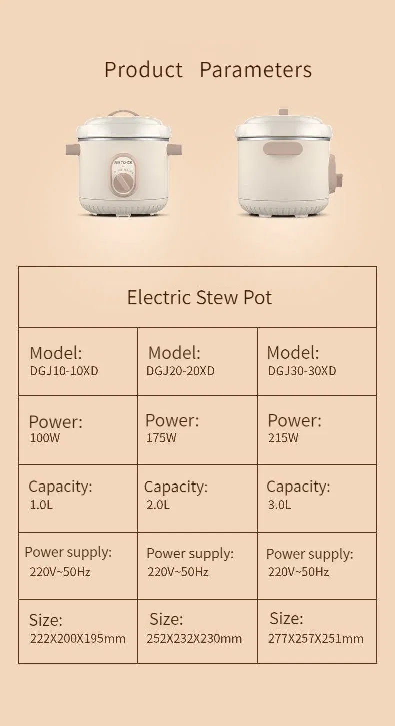 Knob Control Ceramic Mini Slow Cooker 1L -3L Electric Cooker