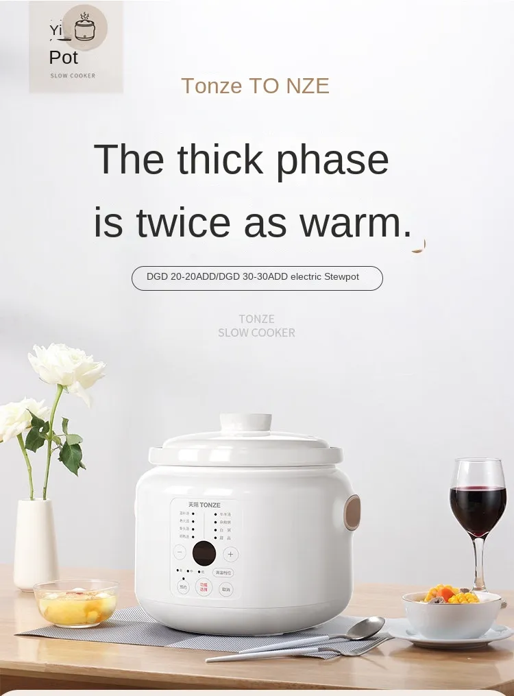 Tonze 2L Ceramic Inner Pot Multi-Function Timer Smart Slow Cooker