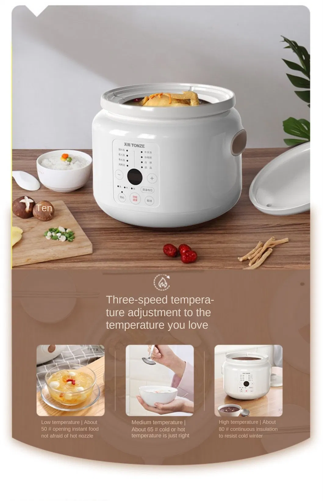 Tonze Ceramic Inner Pot Slow Cooker Electric Stew Soup Maker