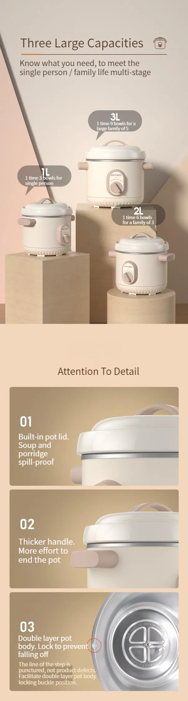 Factory Price 2L Manual Slow Cooker Ceramic Inner Pot with Keep Warm Function