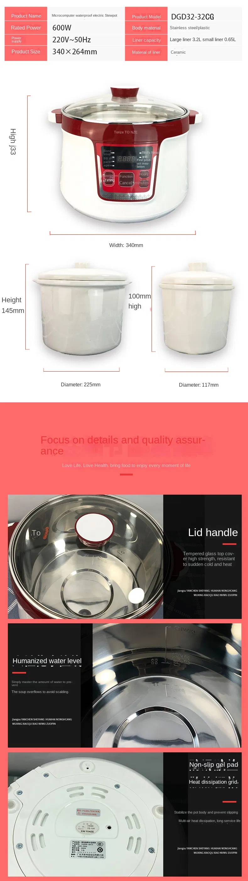 Ceramic Muti Inner Pot Electric Bone Boiler Chicken Soup Maker Slow Cooker