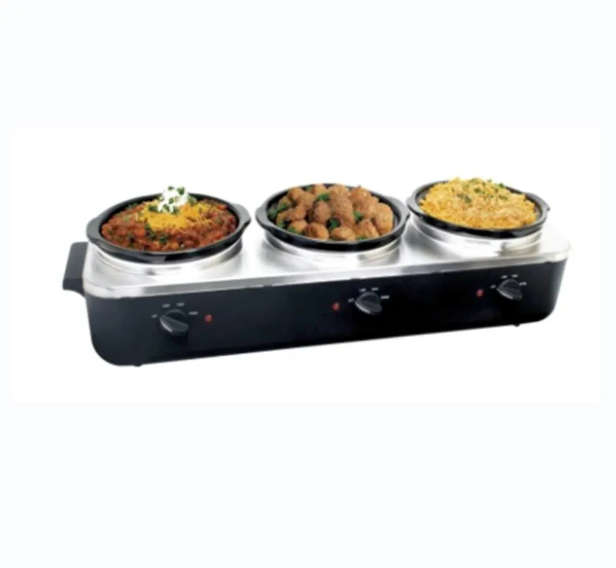 180W Slow Cooker with 3 Individual Ceramic Pots for Home