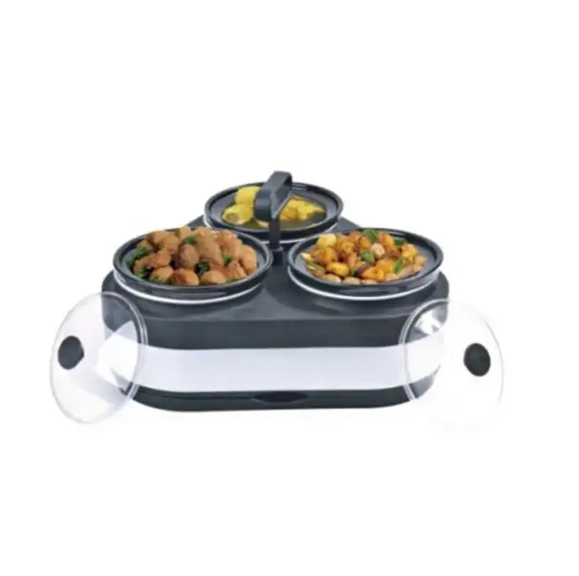 180W Slow Cooker with 3 Individual Ceramic Pots for Home