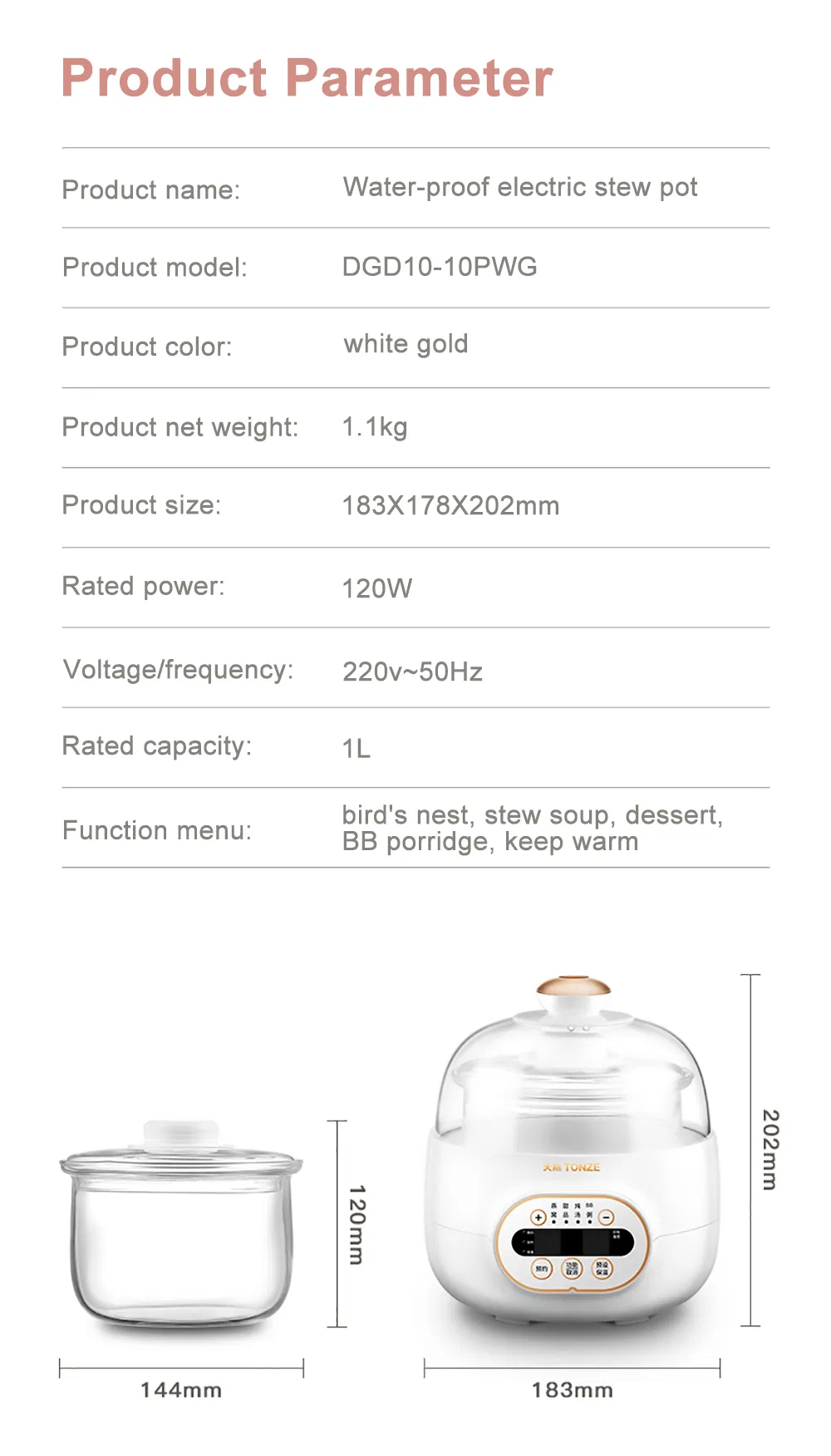 Glass Inner Pot Slow Cooker Bird's Nest Cooker Electric Crock Pot