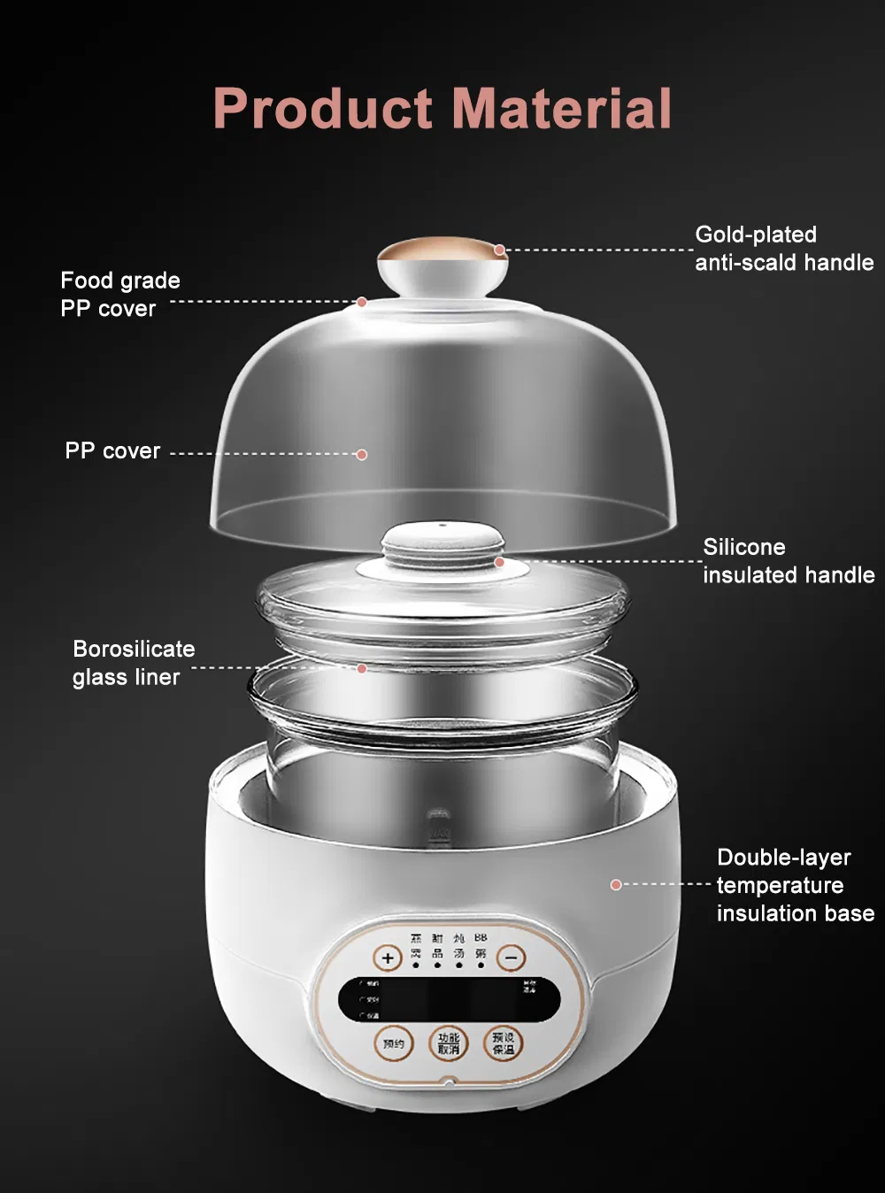 Glass Inner Pot Slow Cooker Bird's Nest Cooker Electric Crock Pot