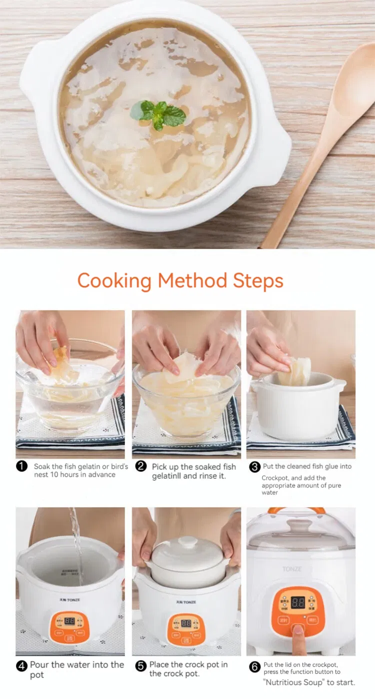 0.7L Mini Slow Cooker with Ceramic Pot & Steam Rack Double Boiler