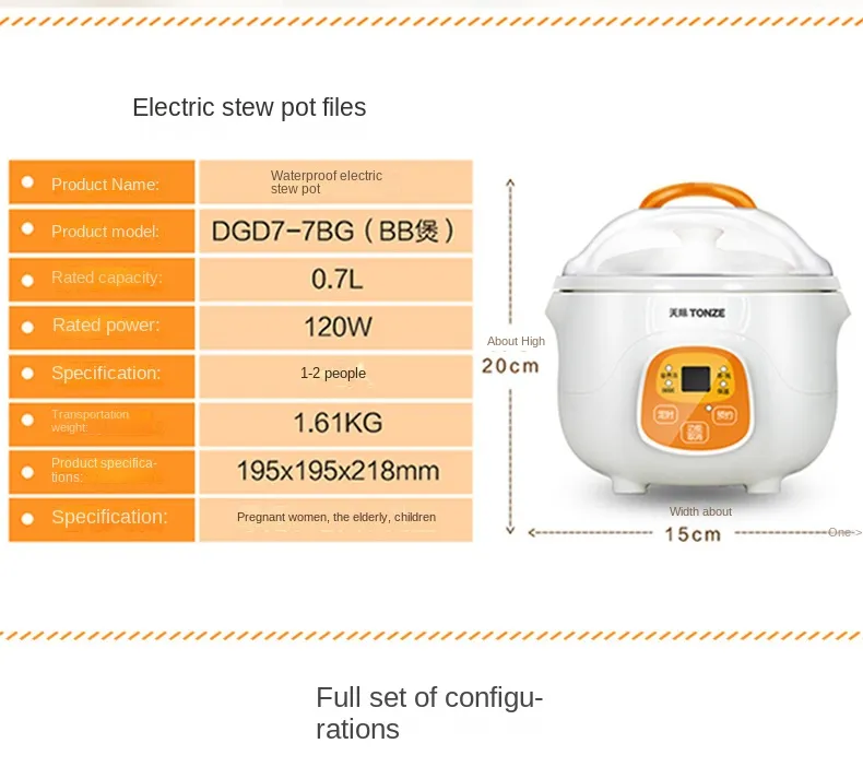 0.7L Mini Slow Cooker with Ceramic Pot & Steam Rack Double Boiler