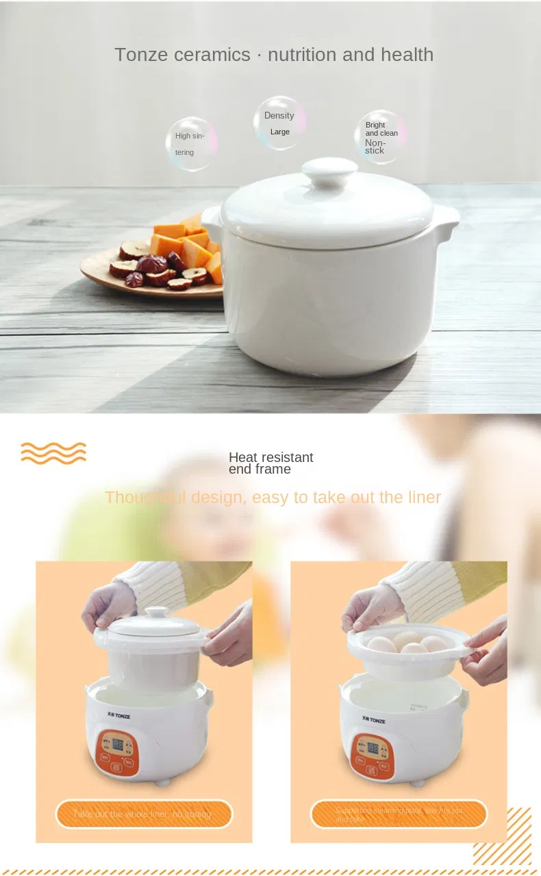 0.7L Mini Slow Cooker with Ceramic Pot & Steam Rack Double Boiler