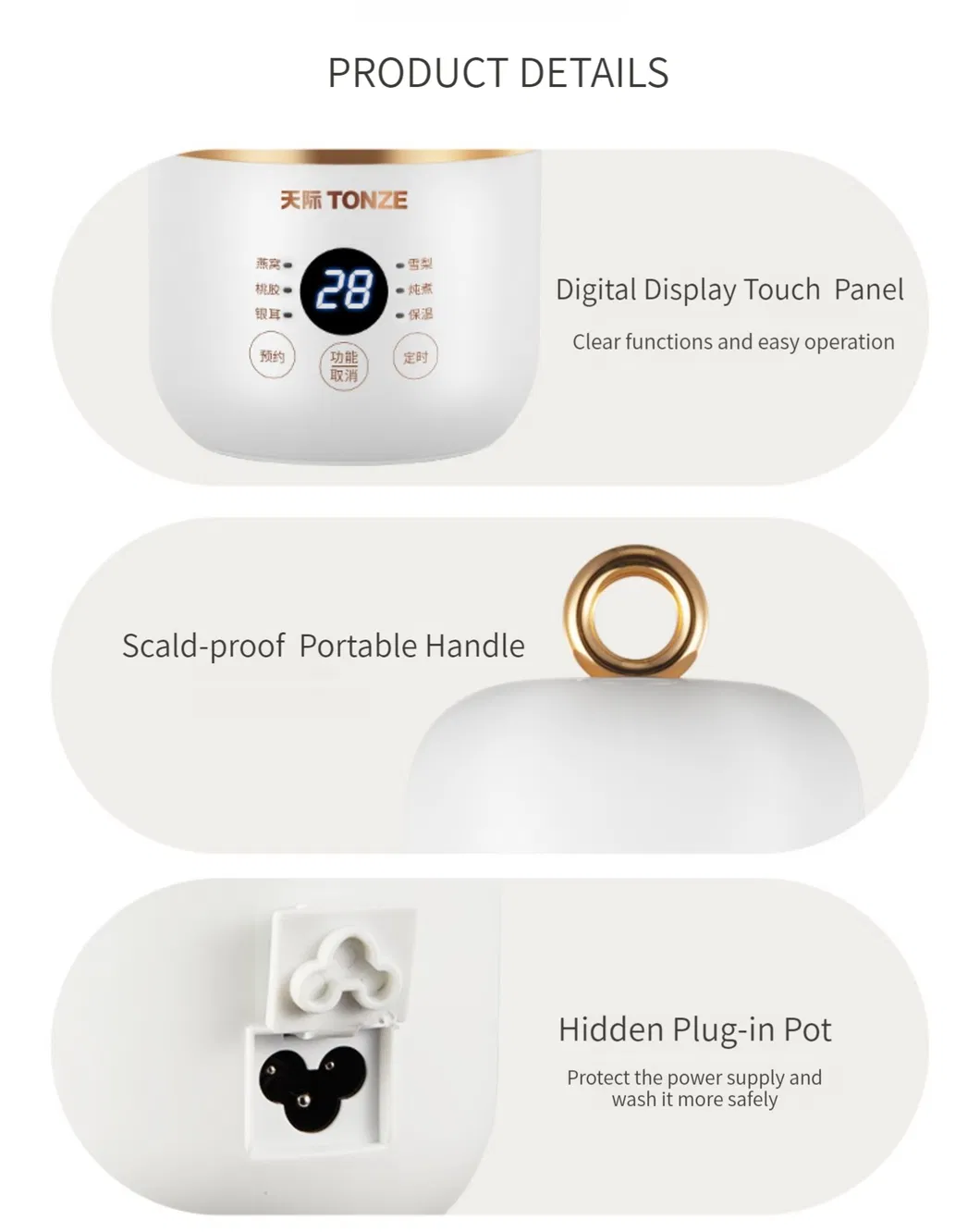 Mini Portable Health Electric Slow Cooker Digital Bird Nest Cooker