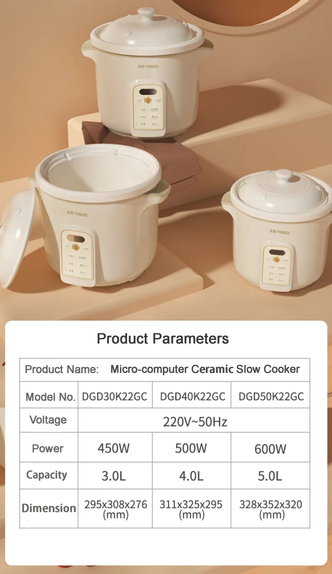 OEM 3L 4L 5L Micro Computer Porridge Cooker Ceramic Slow Cooker