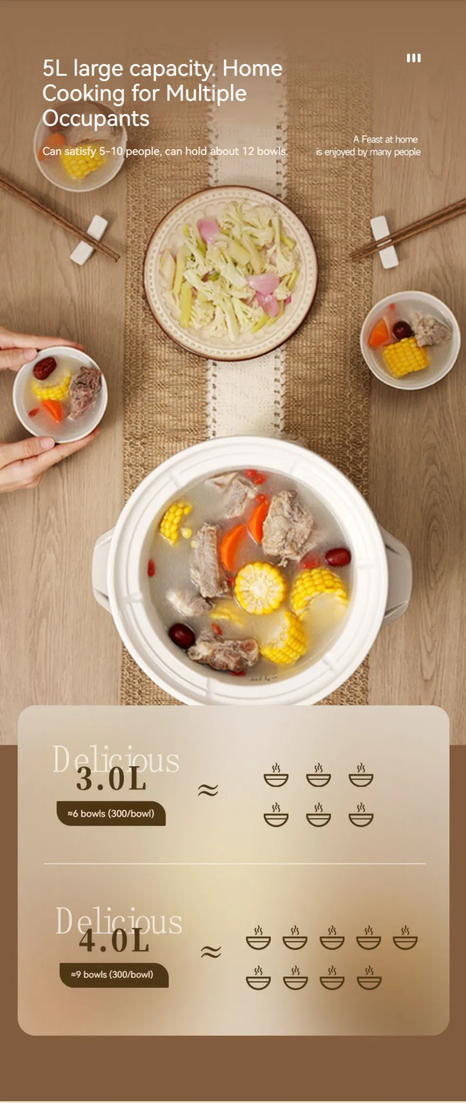 OEM 3L 4L 5L Micro Computer Porridge Cooker Ceramic Slow Cooker