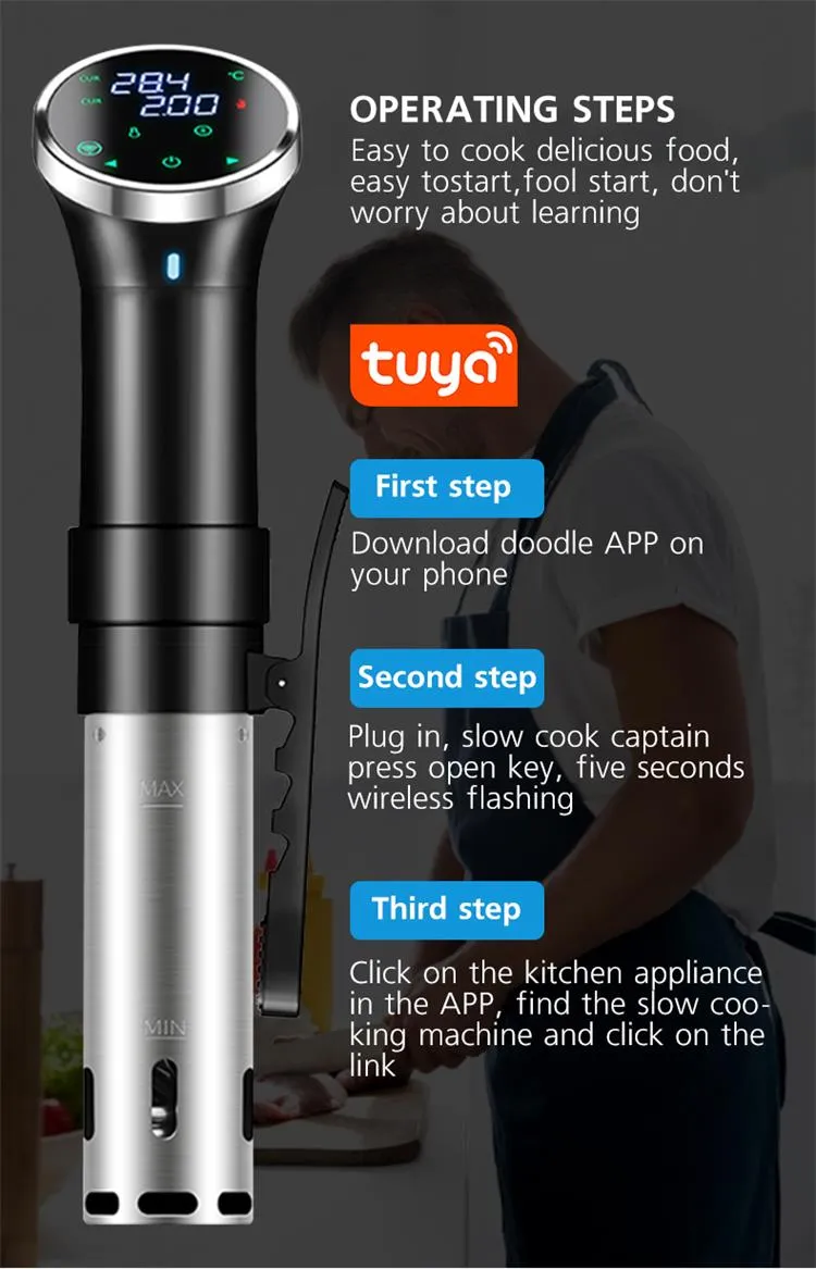 Tuya WiFi Stainless Food Grade Slow Cooker Sous Vide Stick Work with Smartlife with LED Touch Screen