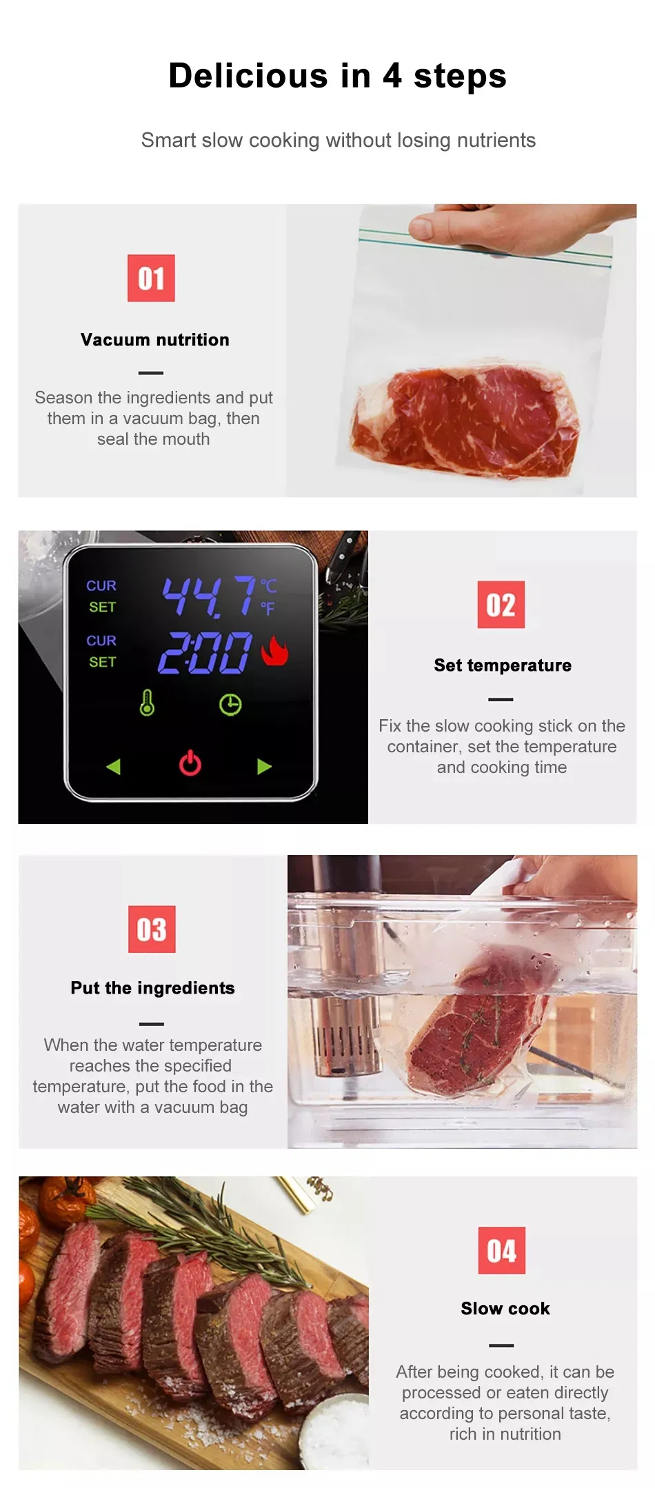 Tuya WiFi Stainless Food Grade Slow Cooker Sous Vide Stick Work with Smartlife with LED Touch Screen