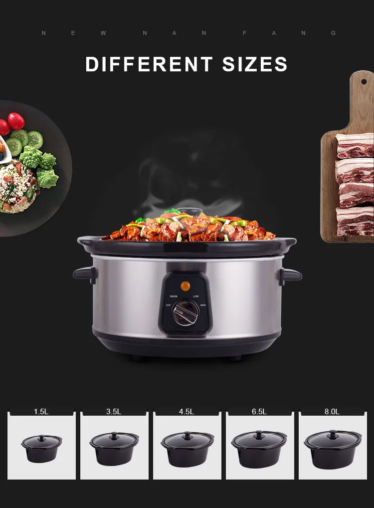 4.5L Automatic Electric 3.5 Qt Round Stainless Steel Slow Cooker