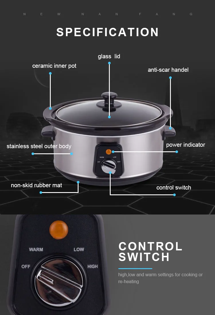 4.5L Automatic Electric 3.5 Qt Round Stainless Steel Slow Cooker