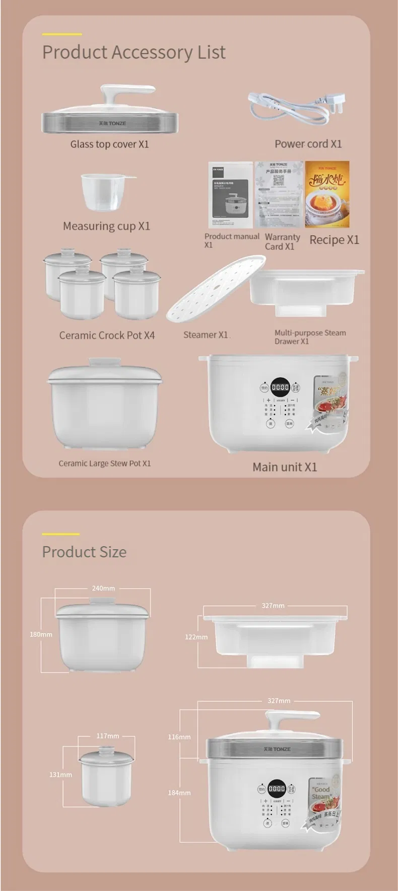 Family 2.5L Micro Computer Control Water Double Boiler Slow Cooker