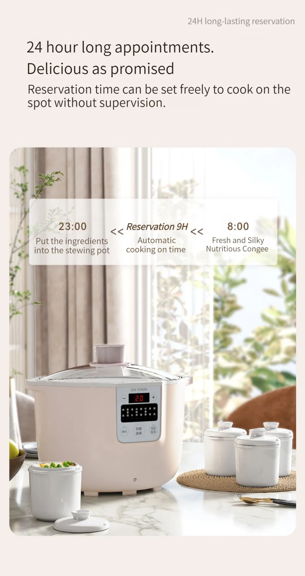 Visual Glass Lid 4L Multi Bone Soup Cooker Slow Cooker with Steamer Basket