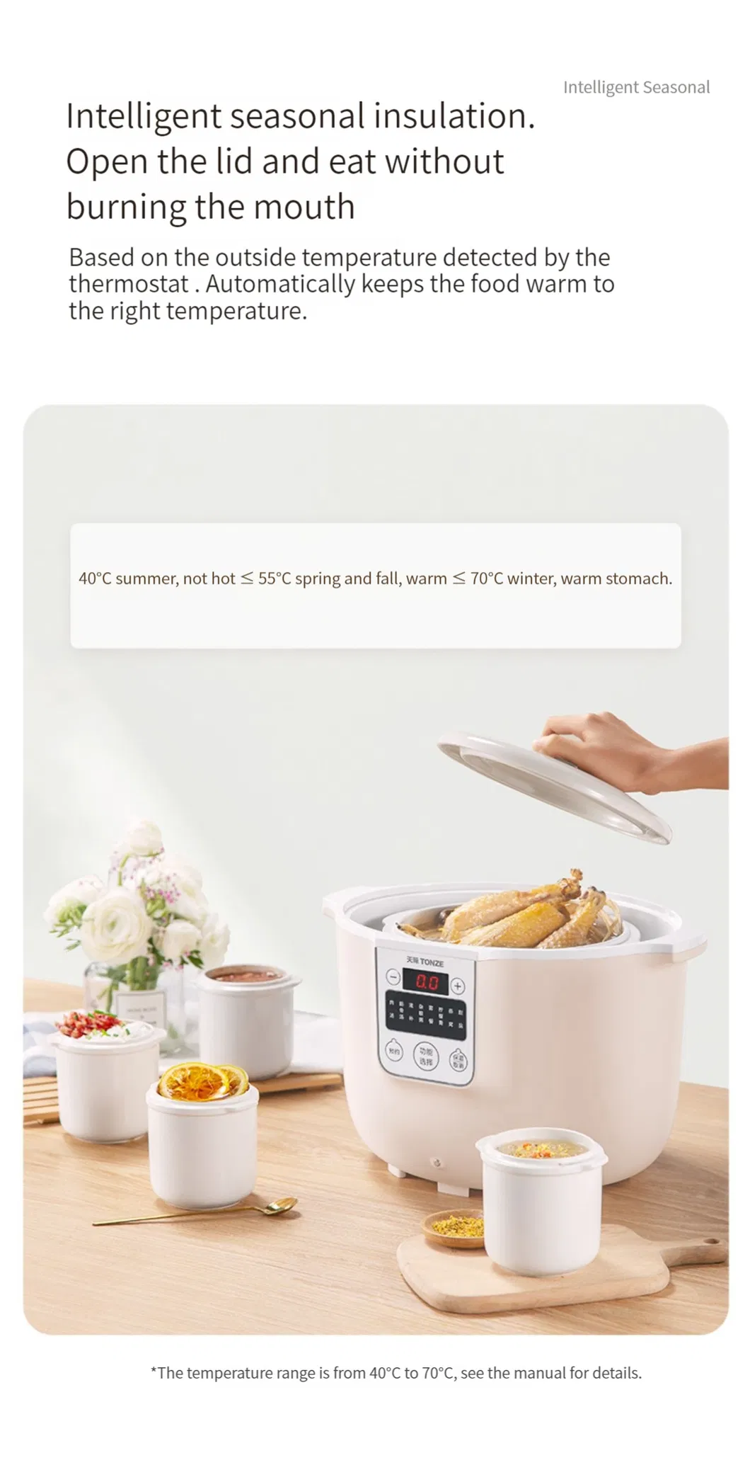 Visual Glass Lid 4L Multi Bone Soup Cooker Slow Cooker with Steamer Basket