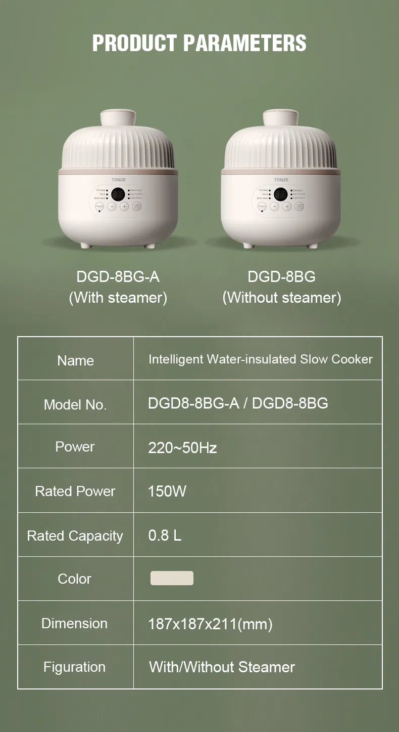 Water Stewing Slow Cooker with Egg Steamer Ceramic Liner Electric Pot