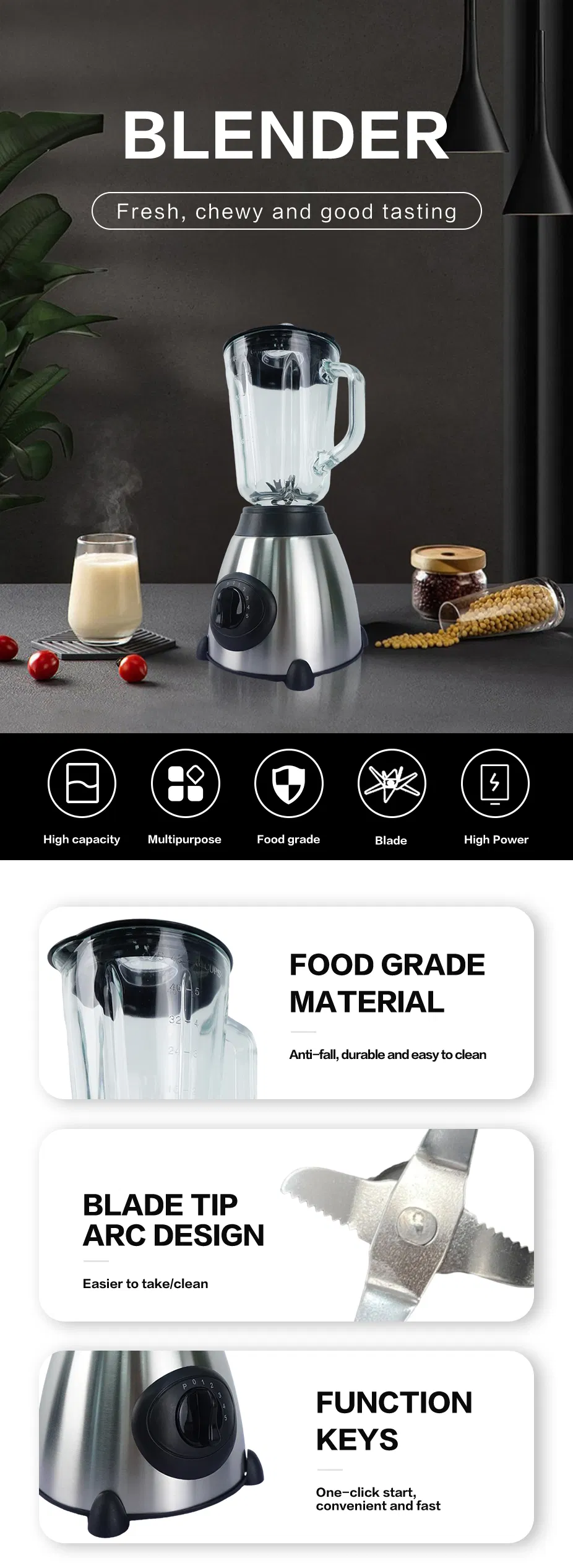 Home Appliances Portable Mixture Silver Crest Commercial Electric Fresh Silent Juicer Smoothie Ice Stand Mixer 1.8L Kitchen Food Milkshake Portable Blender