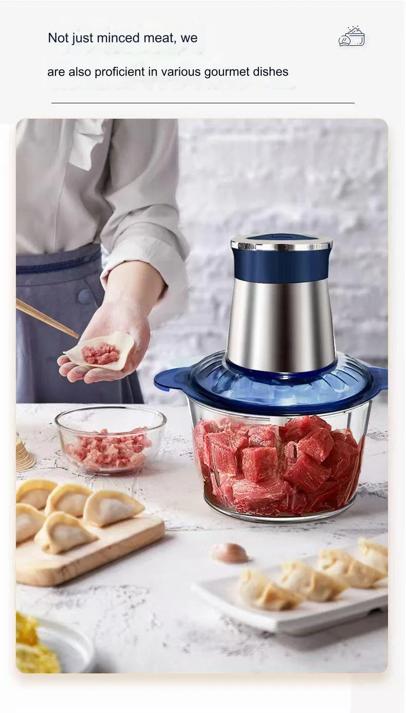 Factory Direct Sales Customized 2 Speed 3L Household Electric Meat Grinder Slicer with Glass Food Processing Chopper for Home Use