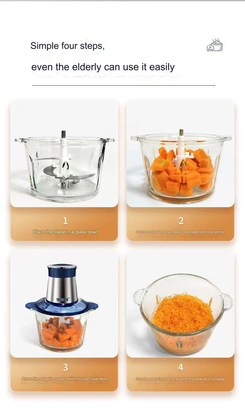 Factory Direct Sales Customized 2 Speed 3L Household Electric Meat Grinder Slicer with Glass Food Processing Chopper for Home Use