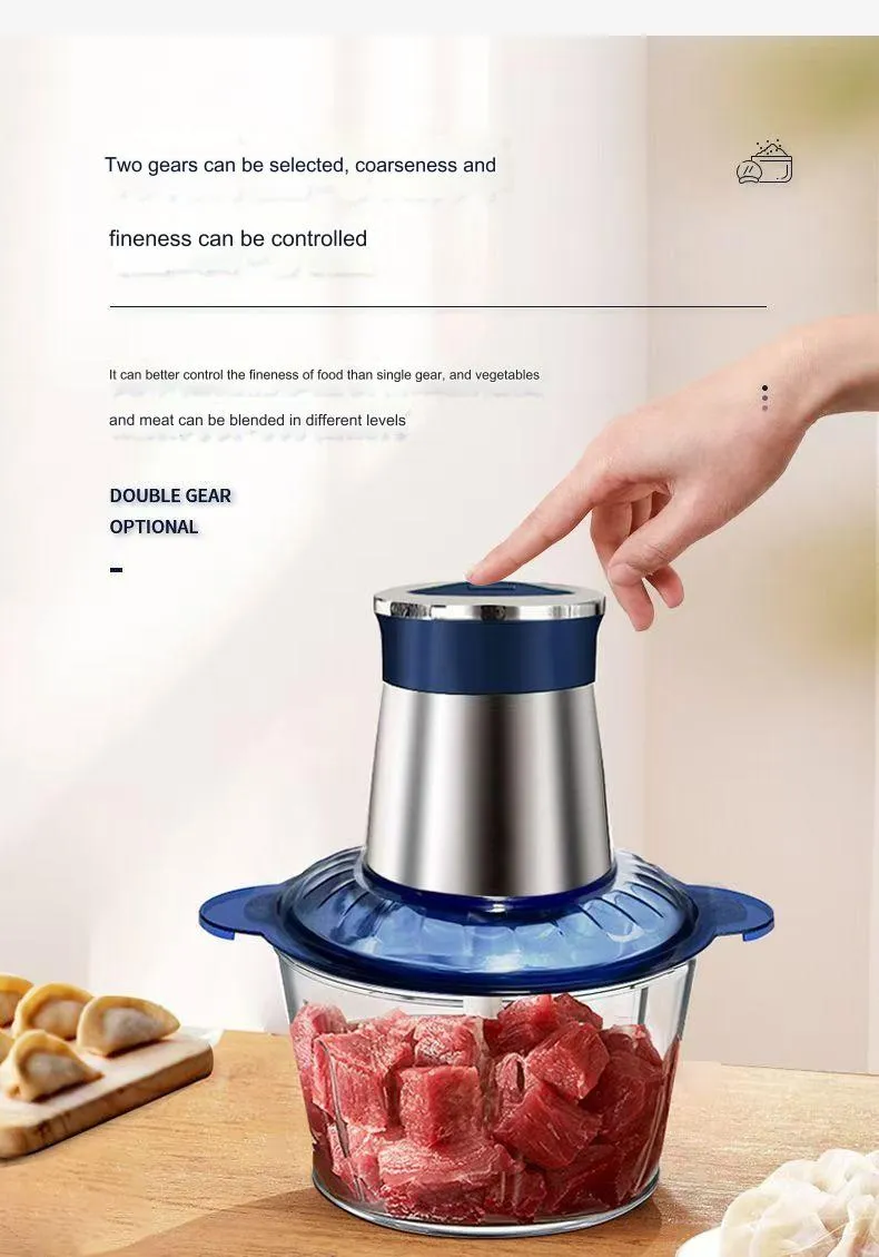 Factory Direct Sales Customized 2 Speed 3L Household Electric Meat Grinder Slicer with Glass Food Processing Chopper for Home Use