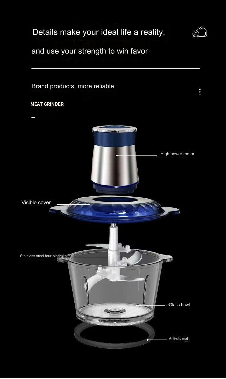 Factory Direct Sales Customized 2 Speed 3L Household Electric Meat Grinder Slicer with Glass Food Processing Chopper for Home Use