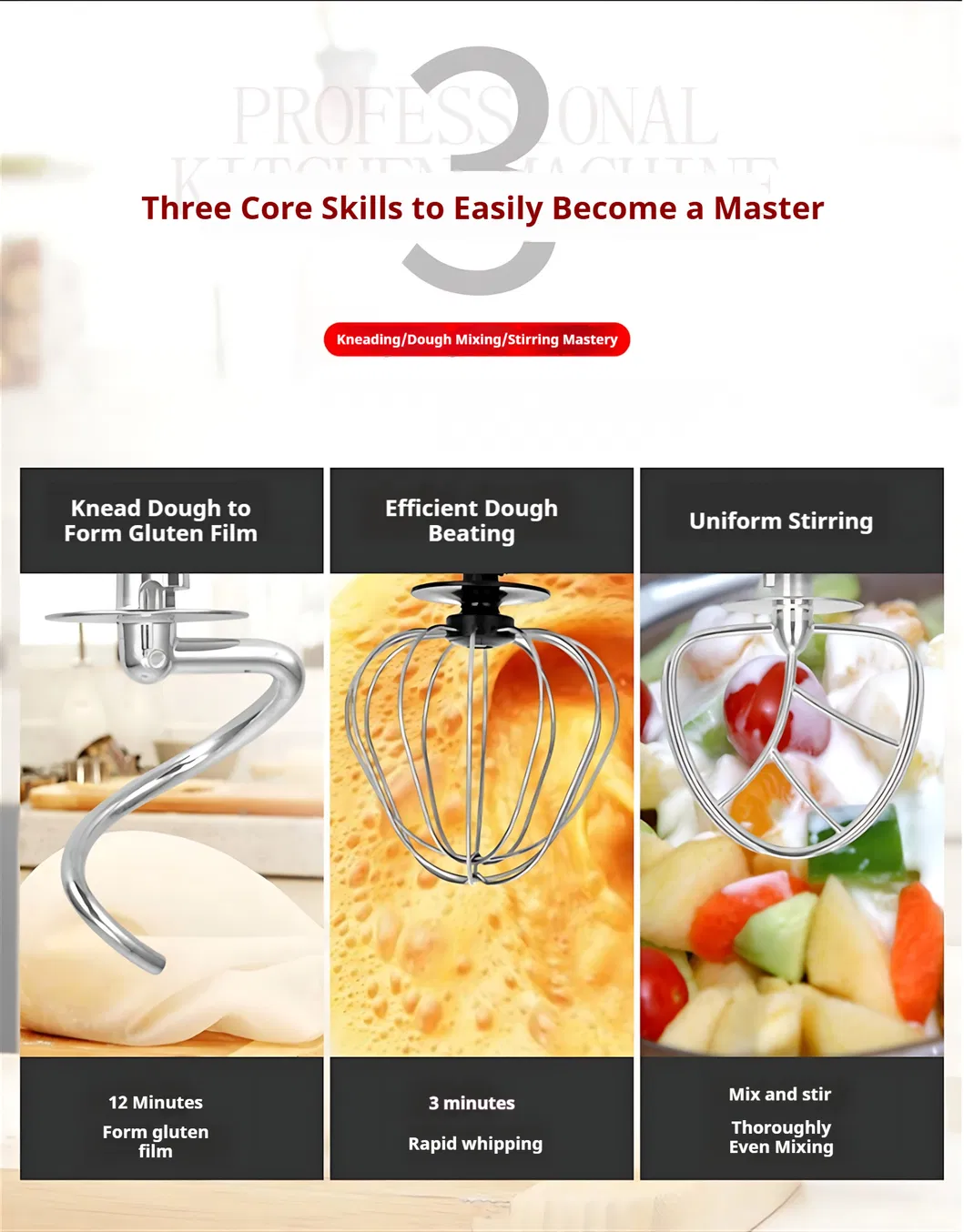 Electric Dough Mixer with Timer Control and Overload Protection for Continuous Operation