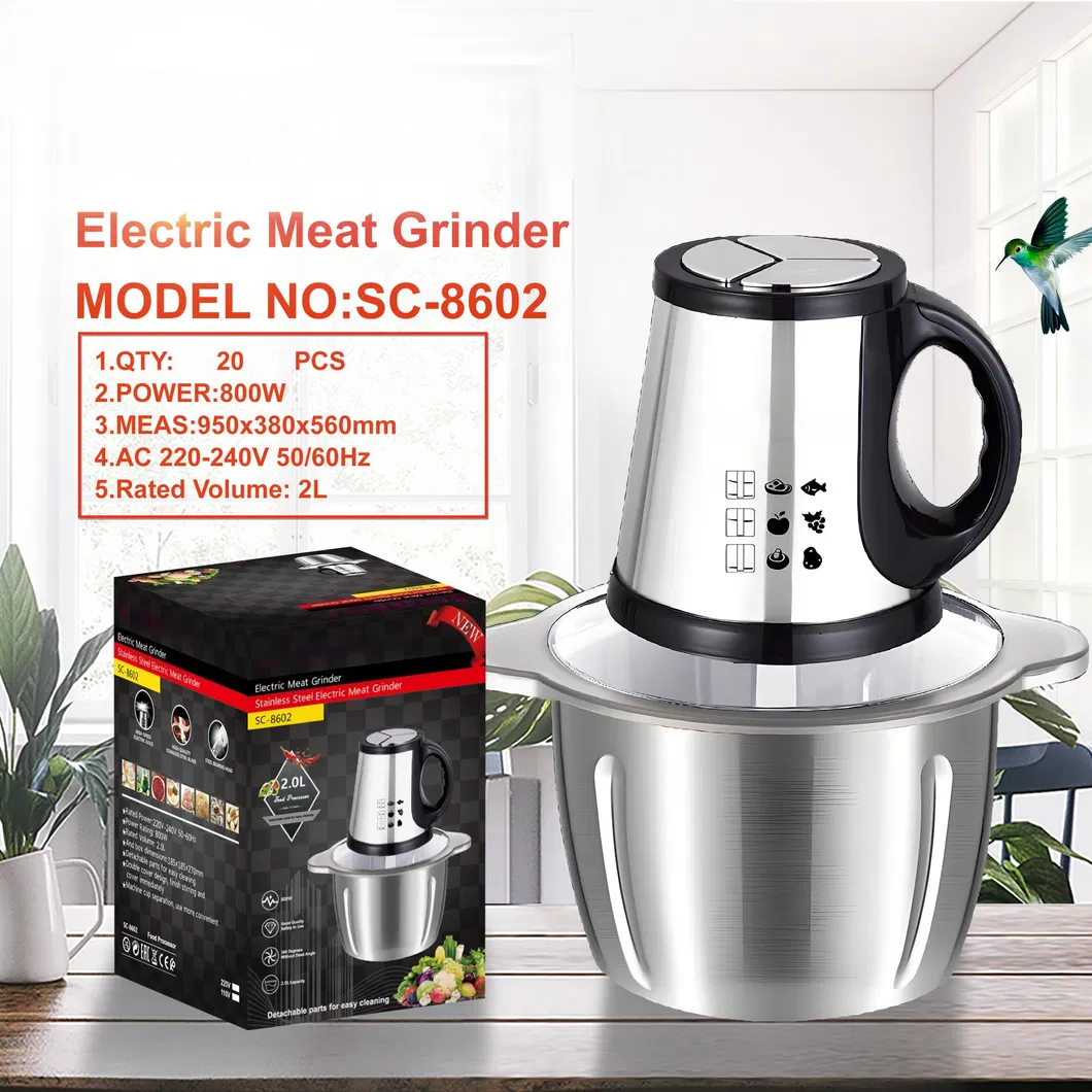 Household 2L Capacity Stainless Steel Electric Meat Grinder Slicer
