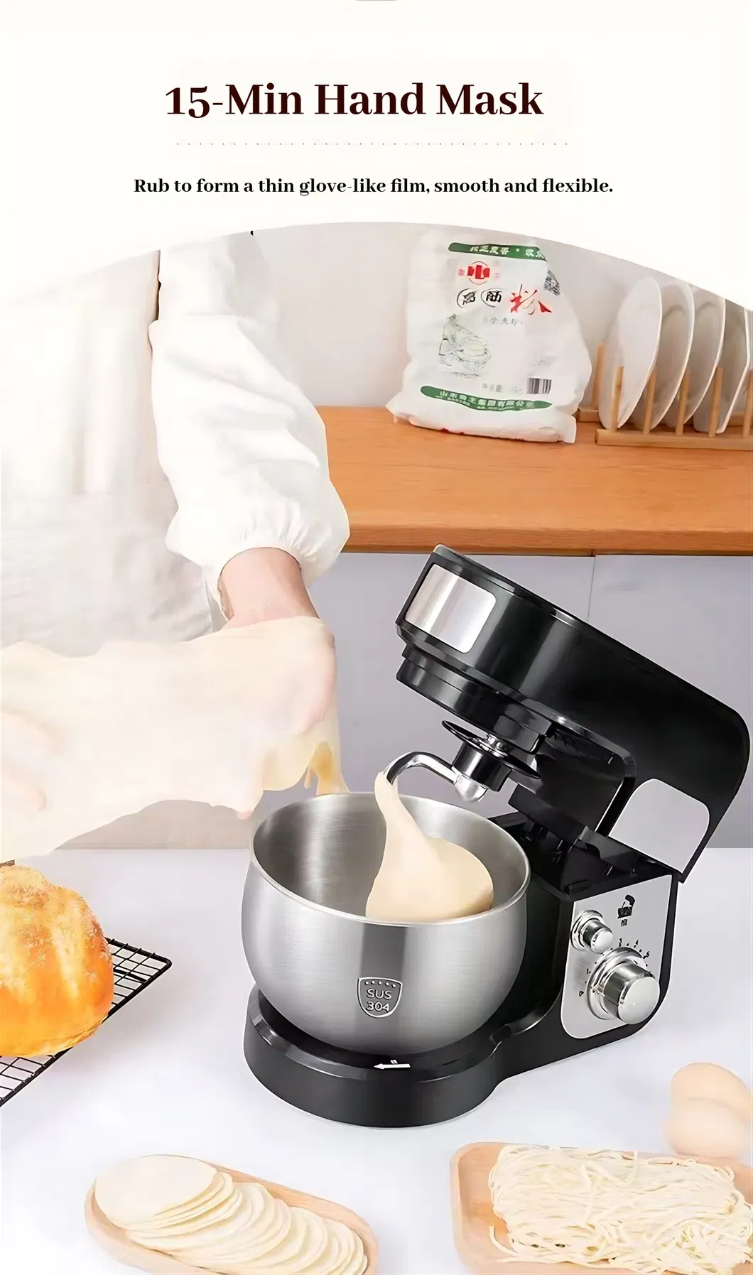 Multifunctional Food Mixer with Three Working Attachments and Splash Guard
