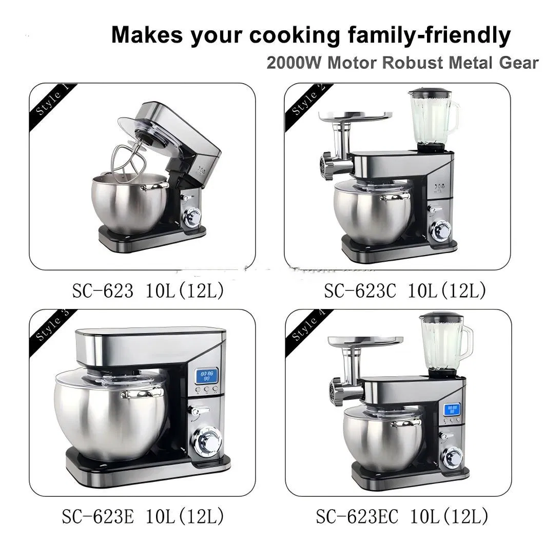 2000W Stand Egg Mixer with LED Display and 10L Stainless Steel Bowl