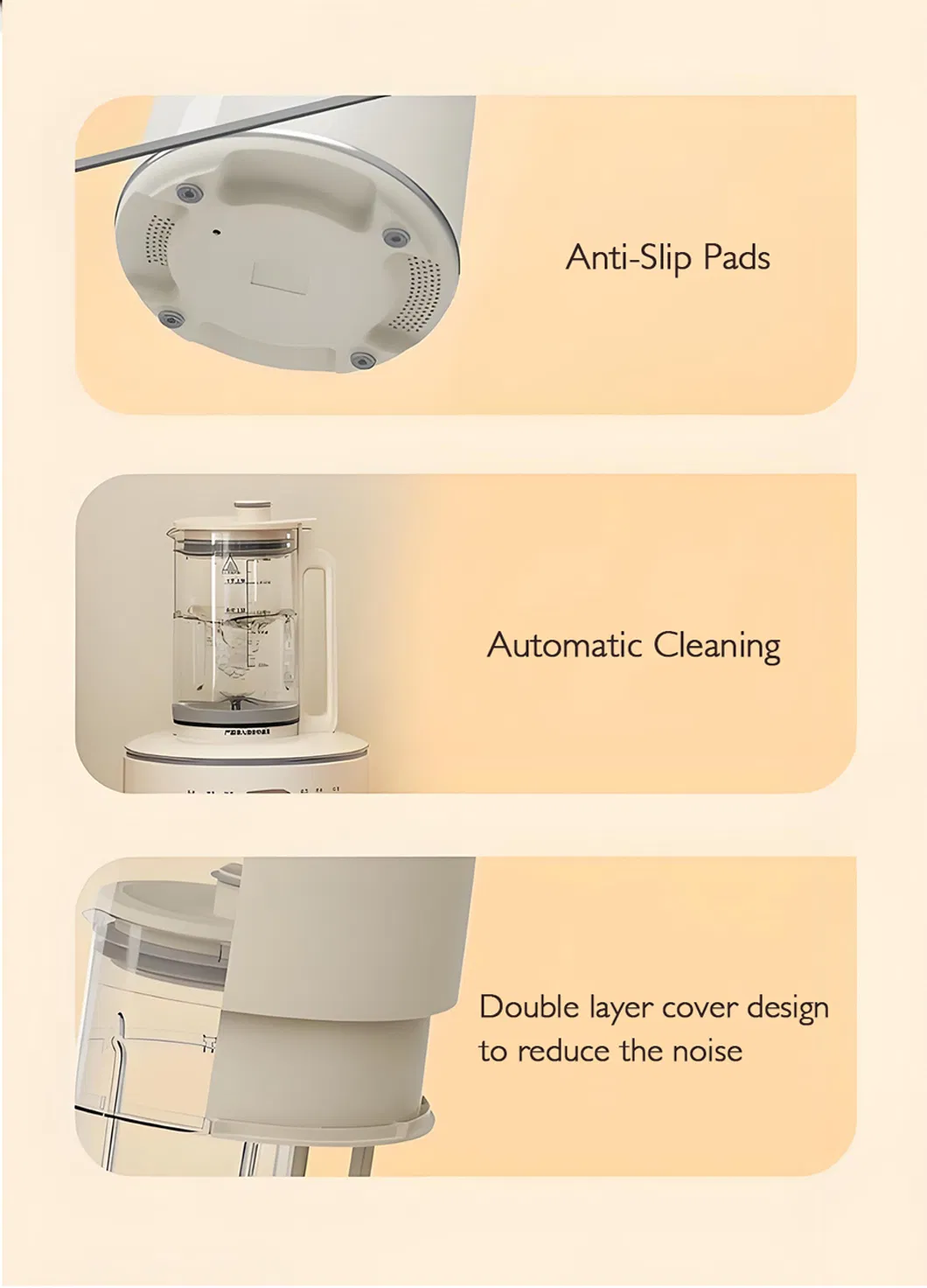 1.5L Eggshell-White Quiet Blender with Soundproof Cover