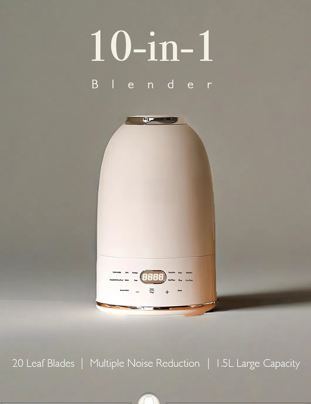 1.5L Eggshell-White Quiet Blender with Soundproof Cover