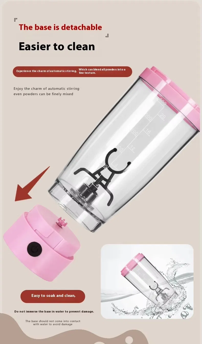 Portable Sport Gym USB Rechargeable Auto Mixing Coffee Smoothie Cup Blender Protein Shaker Mixer Tumbler 600ml Water Bottle