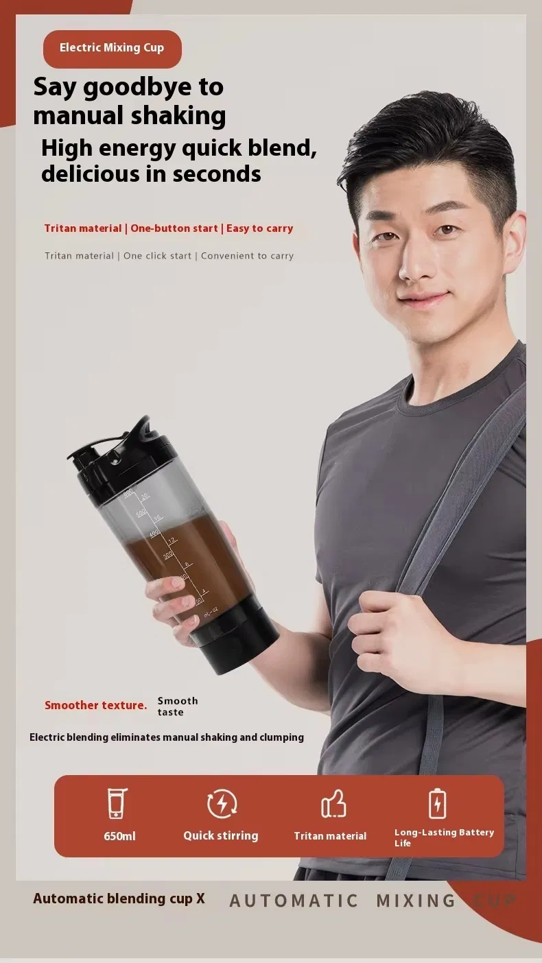 Portable Sport Gym USB Rechargeable Auto Mixing Coffee Smoothie Cup Blender Protein Shaker Mixer Tumbler 600ml Water Bottle